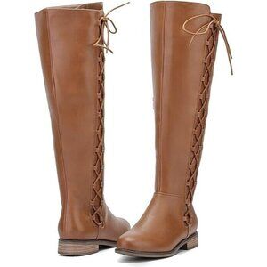 Women's boots size 9 Side Lace Knee High Block Low Heel Side Zip by CentroPoint